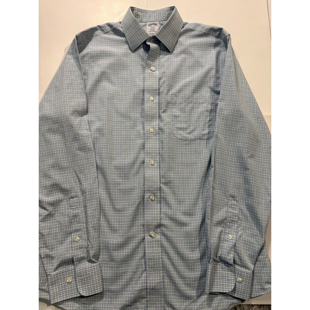 Brooks Brothers Regent Dress Shirt‎ 15.5 4/5 Medium Blue Plaid Non Iron Cotton